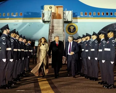 US President Trump Arrives in UK for Unprecedented Repeat State Visit As Protests Assemble in Windsor